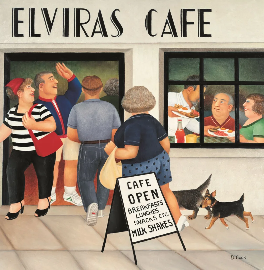 Beryl Cook, Breakfast at Elvira’s, 1996. Courtesy of ourberylcook.com. Copyright: John Cook.