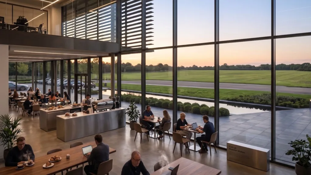 Inside the proposed The Rushes at Bicester Motion, a public facing destination for mobility and technology brands to showcase innovation