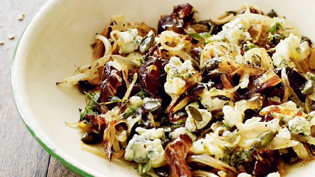Blue Cheese with Honey, Thyme, Dates and Fried Onions Recipe