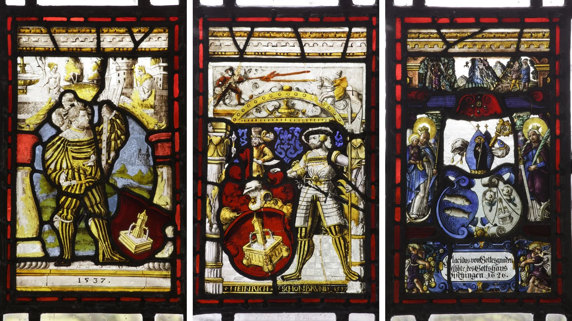 Greys Court stained glass panels. Image: National Trust/John Hammond