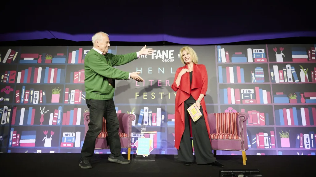 Henley Literary Festival. Image: Joanna Lumley in conversation with Gyles Brandreth at the Fane Stage. Image credit: Scarlet Page and Henley Literary Festival 2025