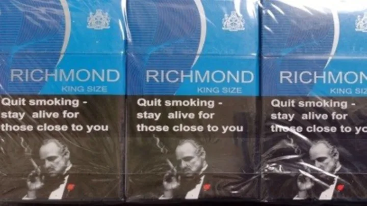 Trading standards catch illegal tobacco trader in joint operation. Image: Richmond cigarettes depicting The Godfather rather than the required pictorial warning