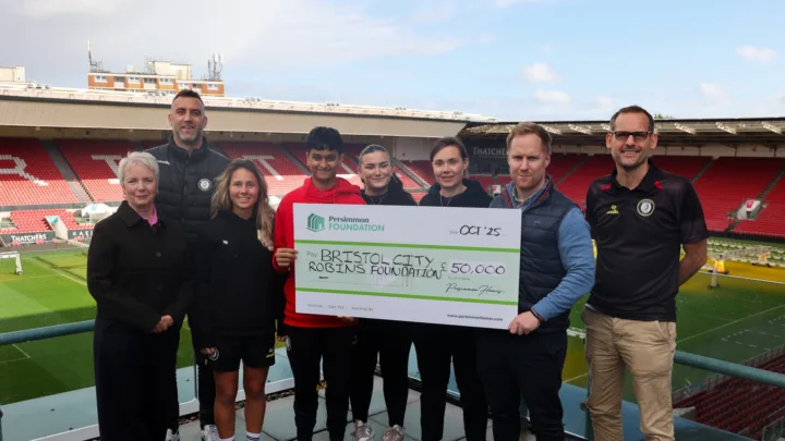 Persimmon Charitable Foundation opens funding round with three £50k grants for youth employability charities. Image: Previous donation to Bristol City FC Robins Foundation