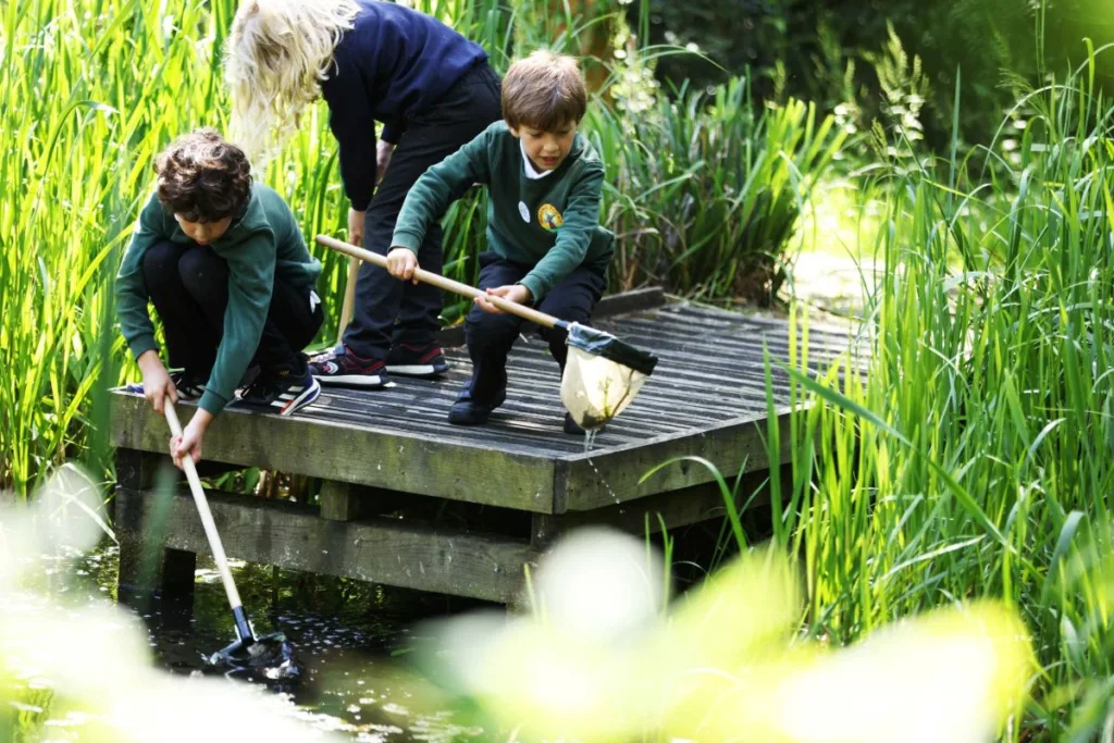 Pupils enjoying pond-dipping workshops during the Big Science Event